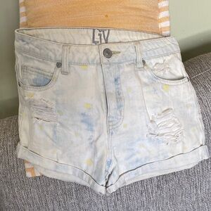 Women's Light Blue and Yellow Jean Shorts